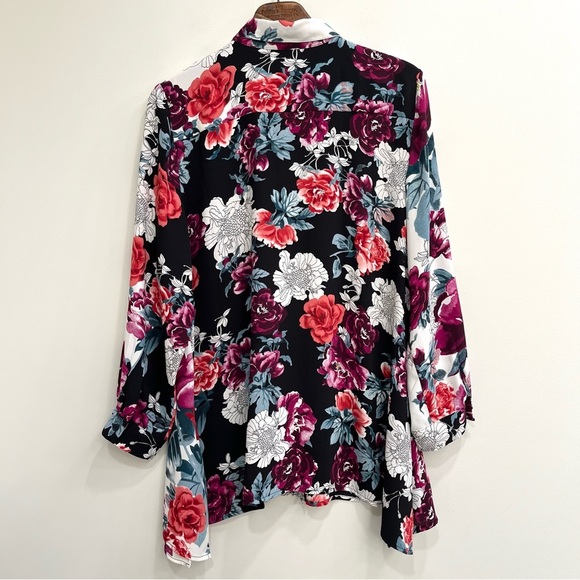 Chicos rose print tunic blouse top button up long sleeve color block 2 US 12/14 - Picture 2 of 10